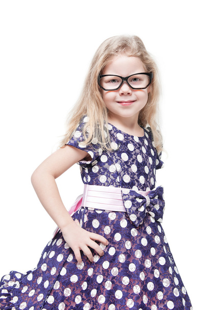 Smart beautiful little girl in glasses isolated - Foto, Bild