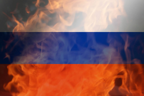 Civil war in Russia concept. PMK Wagner against the Russian army. Prigozhin against Putin. Flag. Protesters on the streets. Fire and flame. Crisis and strike. - Fotó, kép