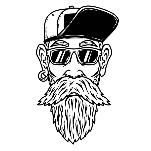 Illustration of a head of funny old biker. Design element for poster, card, banner, sign, emblem. Vector illustration - Διάνυσμα, εικόνα