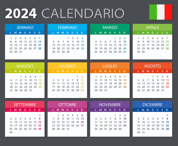 Vector template of color 2024 calendar - Italian version - Vector, Image