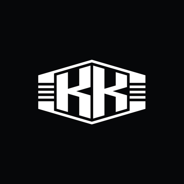KK Letter Logo monogram hatszög embléma alakú csíkok körvonalazott stílus design sablon - Fotó, kép