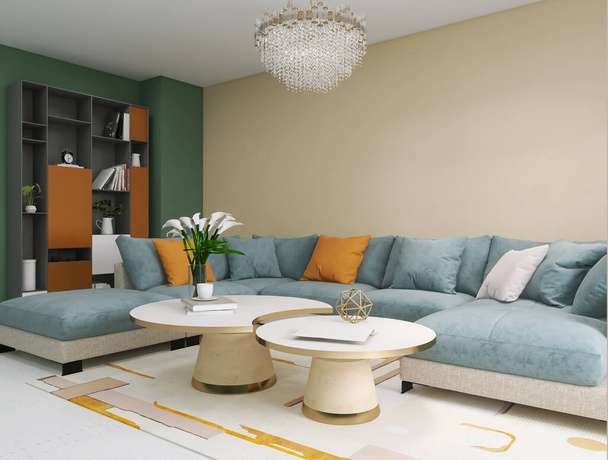 Living room interior 3d render, 3d illustration - Foto, immagini