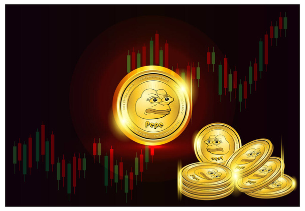 Moeda de ouro 3D moeda de pepe criptomoeda bolsa ilustração I Meme moeda cripto - Vetor, Imagem