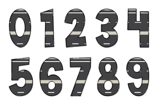 Handcrafted Asphalt Road Numbers. Color Creative Art Typographic Design - Wektor, obraz