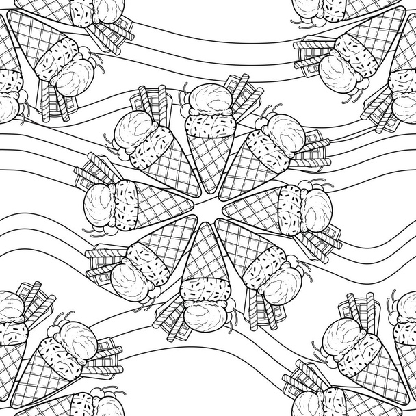 A beautiful seamless surface pattern design of ice cream. A line art illustration of two scoops of cold, icy, dessert. - Photo, Image