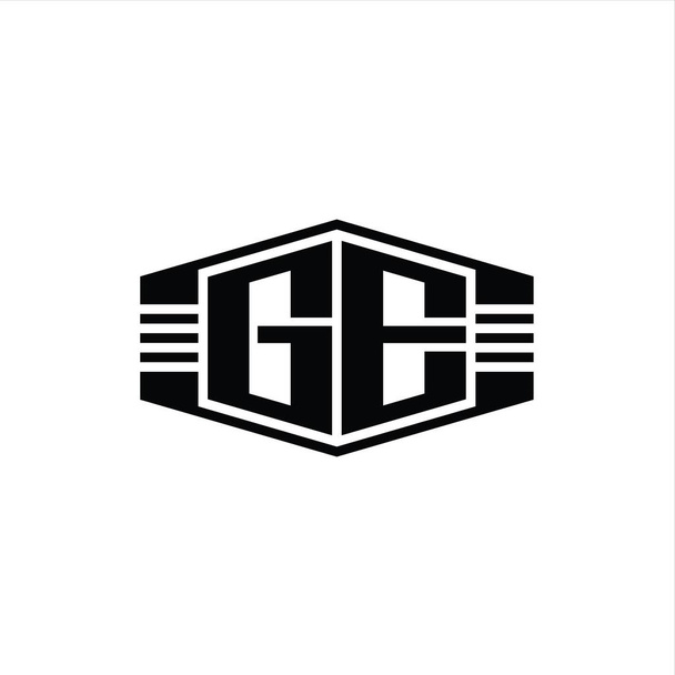 GE Lettre Logo monogramme hexagone forme emblème avec rayures contour modèle de conception de style - Photo, image