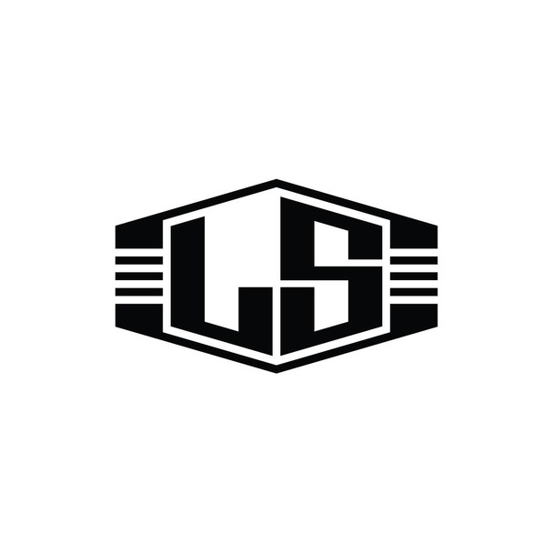LS Letter Logo monogram hatszög embléma alakú csíkok körvonalazott stílus design sablon - Fotó, kép