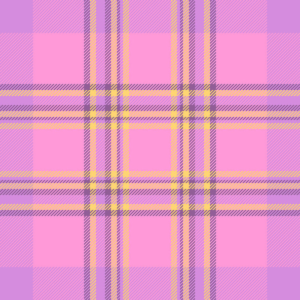 紫とピンクの色でシームレスに再生された背景チェックとタータン繊維テクスチャのファブリックベクトルパターン. - ベクター画像
