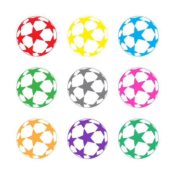 Vector pelota de fútbol estrellas de cuero conjunto de colores. - Vector, Imagen