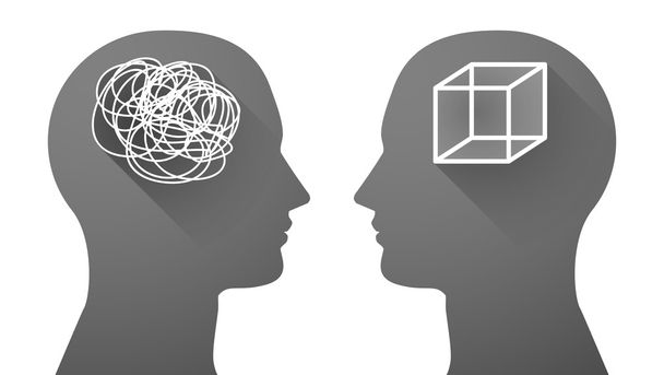 Head set with a doodle and a cube - Vector, Image