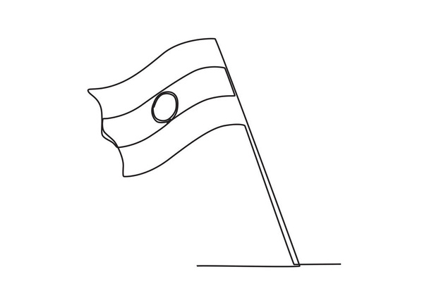 An Indian flag on a high pole. India independence day one-line drawing - Вектор,изображение