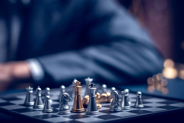 Businessman playing chess think problem solving. business competition planning teamwork,International chess, ideas and competition and strategy, business success concept,strategic concept..	 - 写真・画像