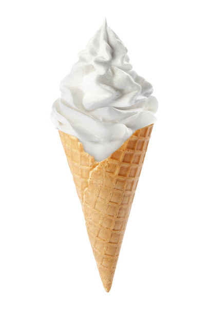 Tasty ice cream in waffle cone isolated on white. Soft serve - Fotoğraf, Görsel