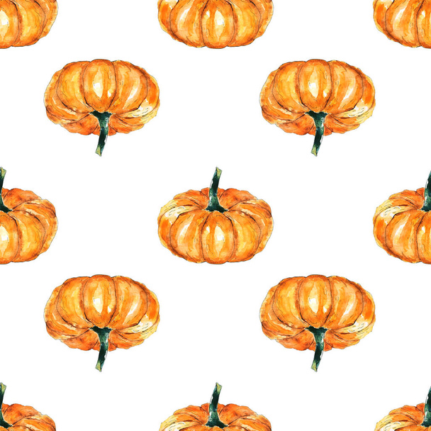 Vegetable - Pumpkin. Watercolor seamless pattern. Can be used for textile design, paper products. - Фото, зображення