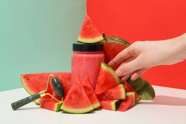 Concept of cosmetic and beauty procedures, watermelon cosmetic - Photo, Image