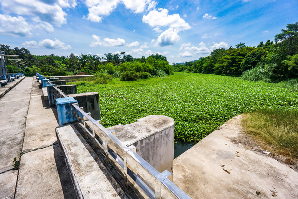 Bon concept de gestion de l'eau. Petit barrage en Thaïlande rurale Il y a de l'eau pour la saison sèche. - Photo, image