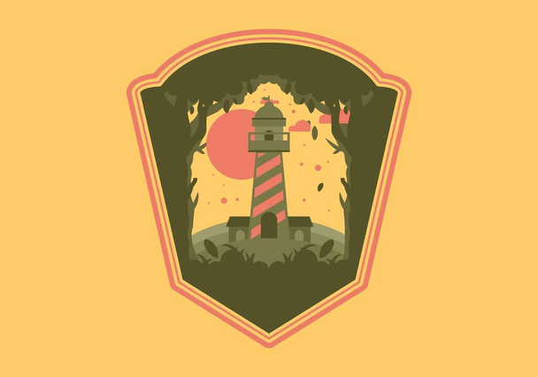 Colorful flat illustration design of lighthouse in the forest - Wektor, obraz