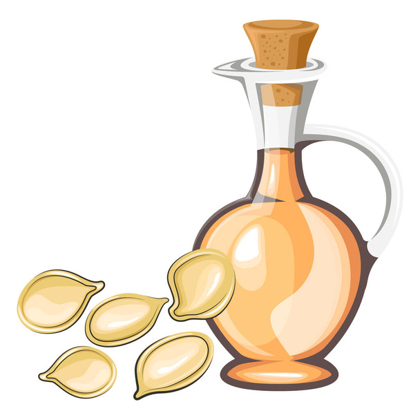 Pumpkins oil bottle with pumpkins seed organic raw oil - Vector, Image