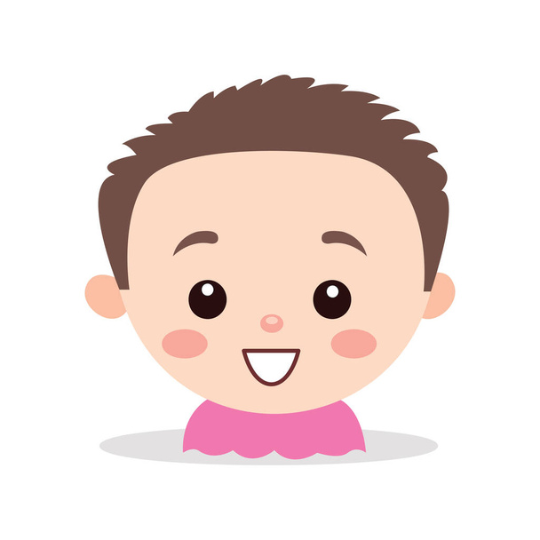 baby boy chubby cheeks with pink t-shirt joyful smiling face logo with vector illustration art - Vector, Image