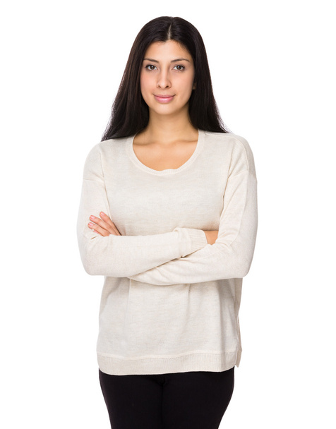 Mixed indian woman in white sweater - Foto, Bild
