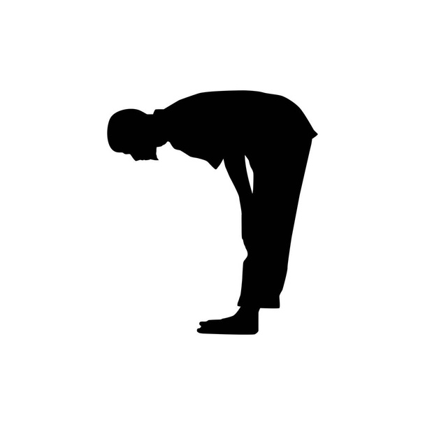 Ruku, Verbeugung ist eine wesentliche Säule des Gebets, ein Teil des Gebets, der Kopf ist gebeugt und die Knie sind mit beiden Händen gebeugt, was einer der wesentlichen Bestandteile der Gebete im Islam oder Moslem ist. Vektorillustration - Vektor, Bild