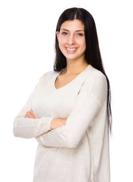 Mixed indian woman in white sweater - Photo, Image