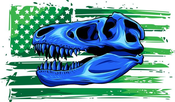 illustrazione di Tyrannosaurus rex con bandiera americana - Vettoriali, immagini