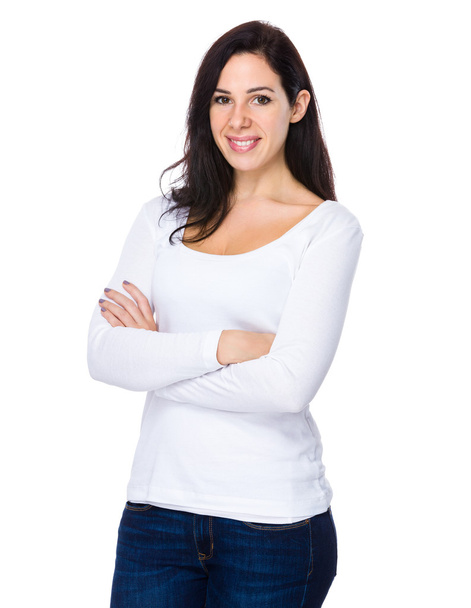 Caucasian woman in white sweater - Photo, image