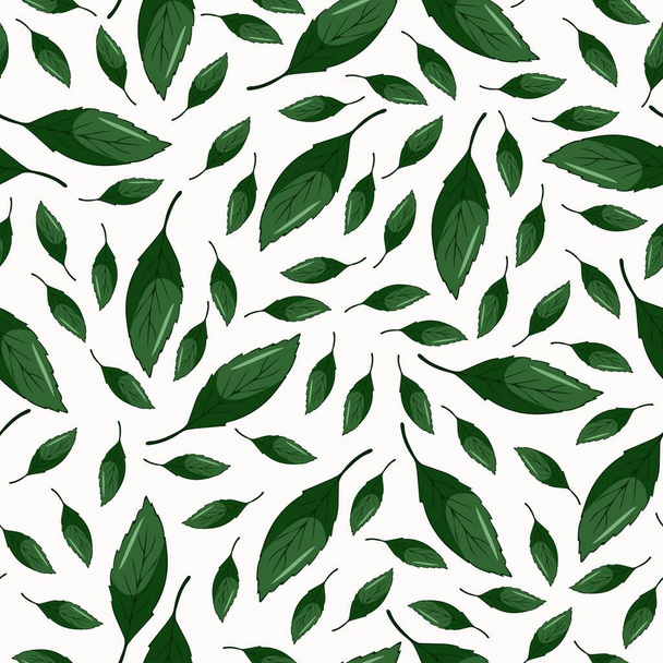 手描きの木の葉を持つシームレスなベクトルパターン - ベクター画像