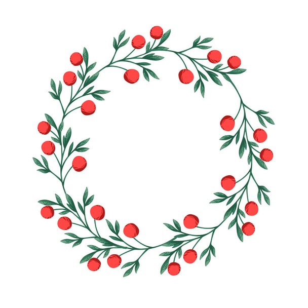 Merry Christmas wreath mistletoe with red berries vector illustration isolated on white background. - Vector, Image