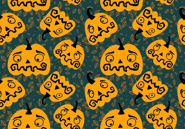 Autumn cartoon harvest season Halloween pumpkins pattern for wrapping paper and linens and fabrics and kids clothes print and accessories and festive packaging. High quality illustration - Fotoğraf, Görsel