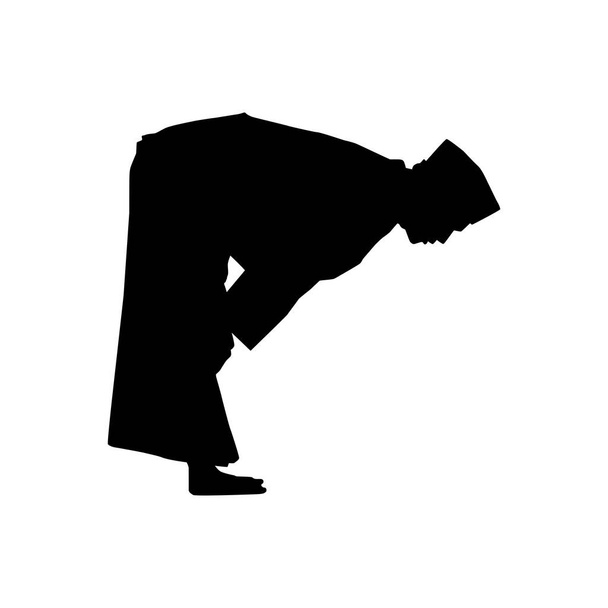 Ruku, kłanianie się jest zasadniczym filarem modlitwy, częścią modlitwy, głowa jest pochylona, a kolana ugięte obiema rękami, co jest jedną z zasadniczych części modlitwy w islamie lub muzułmanie.. - Wektor, obraz