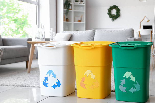 Recycle trash bins in living room - 写真・画像