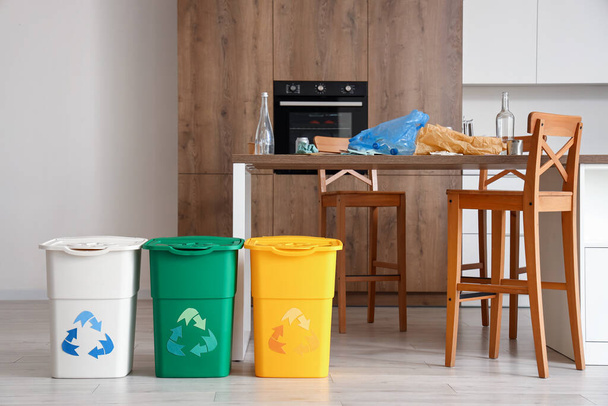 Recycle trash bins in kitchen - Фото, зображення