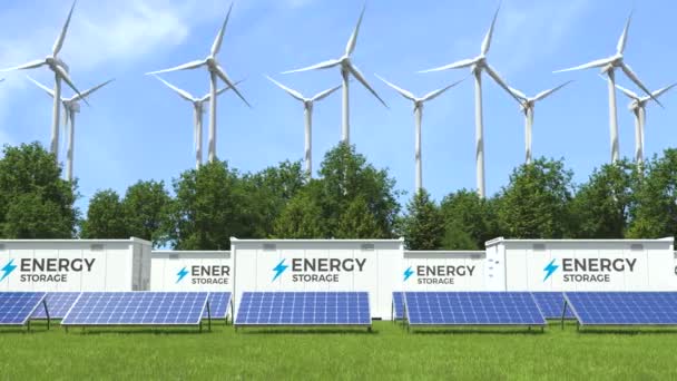 energieopslag met windmolens, zonne- en windenergie concept - Video