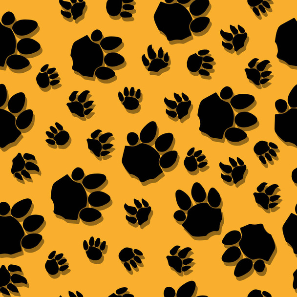 Tygrys łapy element wzór bezszwowy wektor na żółtym tle, wzór zwierząt bez szwu tapety - Wektor, obraz