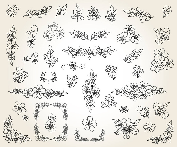 Set of floral decorative elSet of floral decorative elements for design isolated, editable. From the largest and best collection of decorative elements .ements for design isolated, editable. Linear  design . - Vector, Imagen