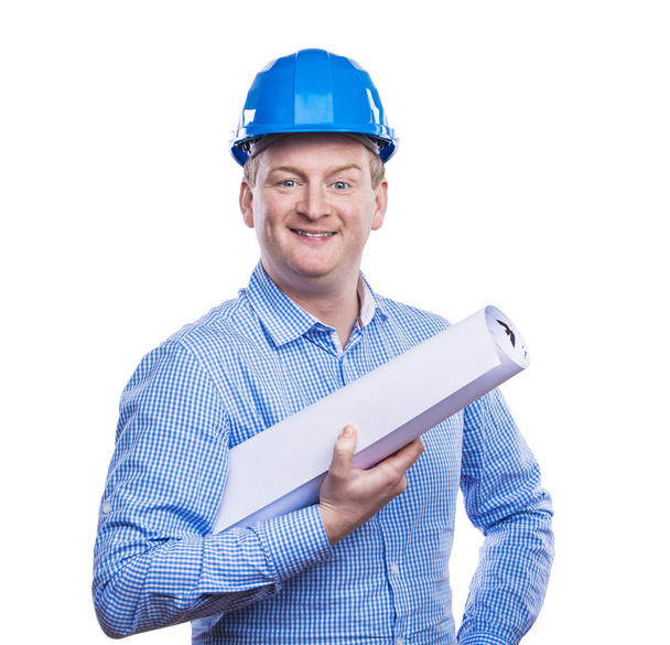 Engineer holding a blueprint - Foto, imagen