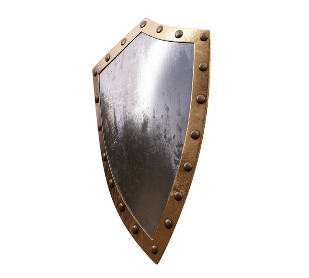 Metal shield. 3D render on white background - Fotoğraf, Görsel