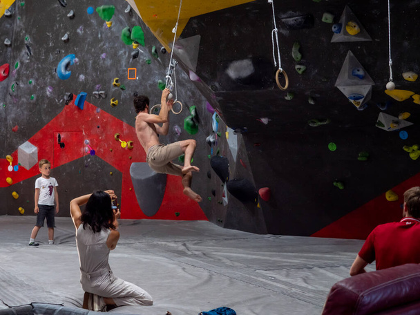 Caen, France June 24, 2023. Isatix sports hall in Caen for rock climbing, active leisure sports - Photo, Image