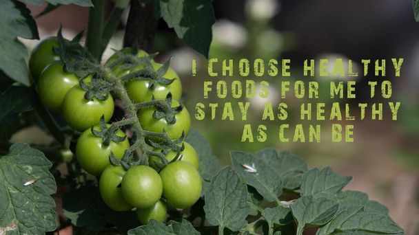 La frase que elijo alimentos saludables para que me mantenga lo más saludable posible. Frutas y hortalizas frescas - Foto, Imagen