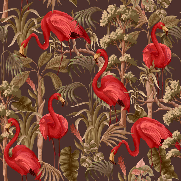フラミンゴや熱帯性のドレスとシームレスなパターン。ベクトル - ベクター画像
