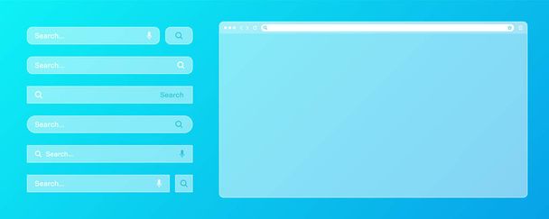 Blank transparent internet browser window with various search bar templates. Web site engine with search box, address bar and text field. UI design, website interface elements. Vector illustration. - Διάνυσμα, εικόνα