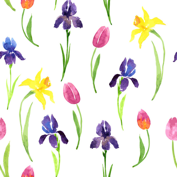 seamless pattern with watercolor flowers - Vektör, Görsel