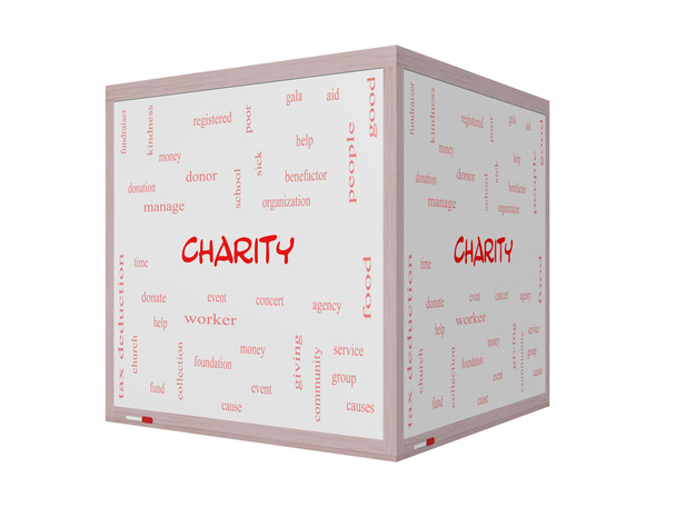 Charity Word Cloud Concept on a 3D Whiteboard - Photo, Image