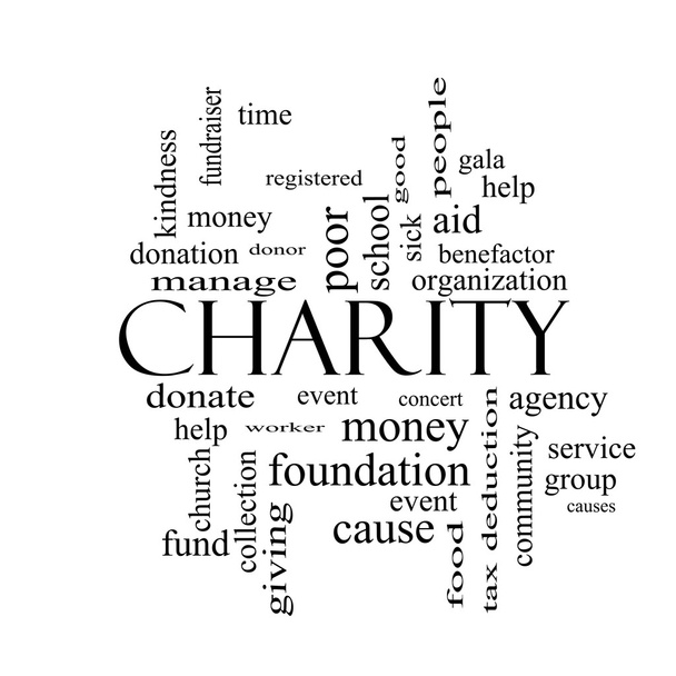 Charity Word Cloud Concept black and white - Photo, Image