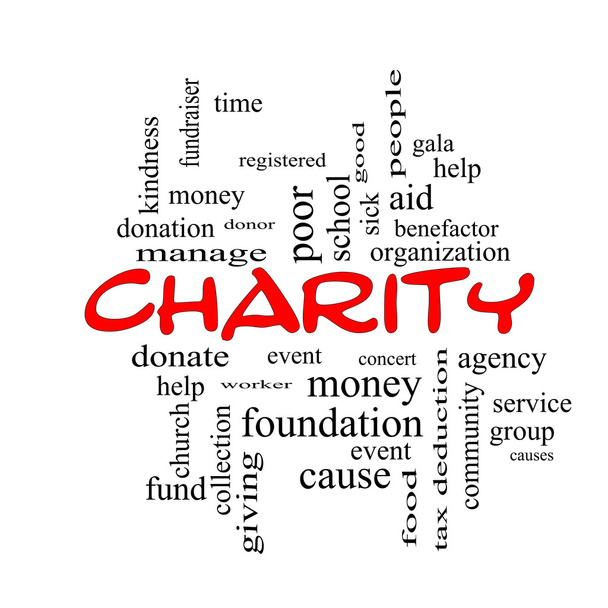 Charity Word Cloud Concept red caps - Photo, Image