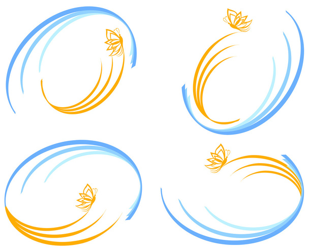 Vector illustration of a set of blue waves with orange butterfly - Vetor, Imagem
