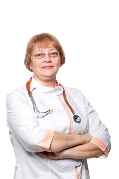 Doctor woman with a stethoscope. Isolated on white background. - Zdjęcie, obraz