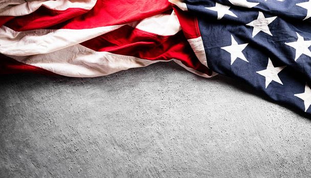 Happy Independence day concept made from American flag  on dark stone background. - 写真・画像